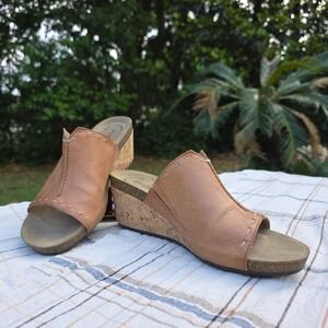 Rockport Total Motion Leather‎ Slides Wedges Sandals Size 9 Women's Brown